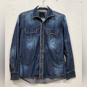 Seven Diamonds Denim Pearl Snap Shirt Womens Size Medium M Blue Western Rodeo‎